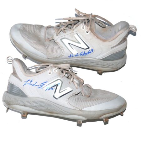 Landon Stephens 2023 Mississippi Braves Game Worn & Signed Grey & White New Balance Baseball Cleats