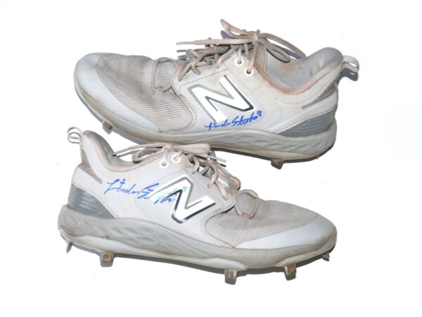 Landon Stephens 2023 Mississippi Braves Game Worn & Signed Grey & White New Balance Baseball Cleats