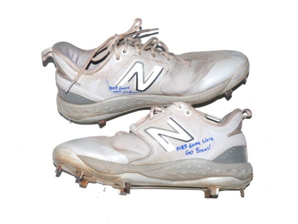 Landon Stephens 2023 Mississippi Braves Game Worn & Signed Grey & White New Balance Baseball Cleats