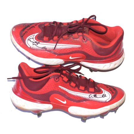 Cade Bunnell 2023 Mississippi Braves Game Worn & Signed Red & White Nike React Baseball Cleats