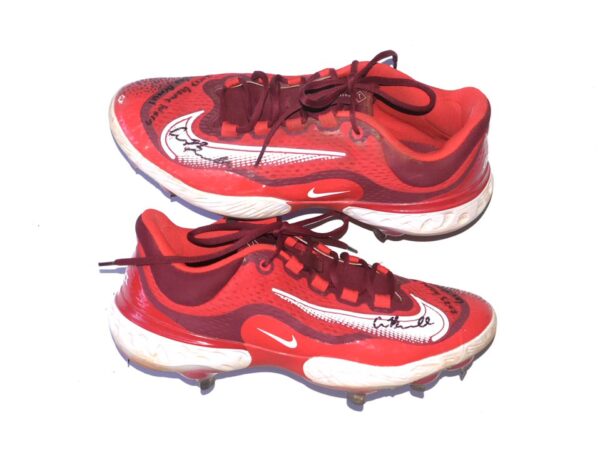 Cade Bunnell 2023 Mississippi Braves Game Worn & Signed Red & White Nike React Baseball Cleats