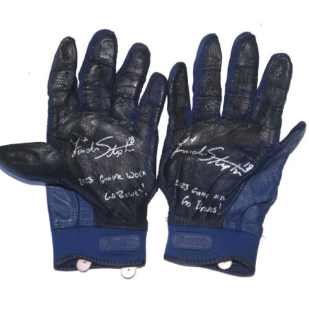 Landon Stephens 2023 Mississippi Braves Game Worn & Signed Blue & Black Franklin Batting Gloves