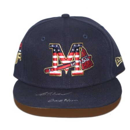 Luke Waddell 2023 Game Worn & Signed Official Mississippi Braves July 4th New Era 59FIFTY Fitted Hat