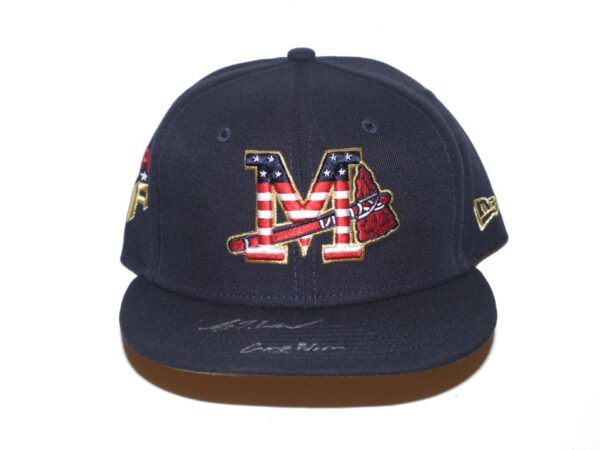 Luke Waddell 2023 Game Worn & Signed Official Mississippi Braves July 4th New Era 59FIFTY Fitted Hat