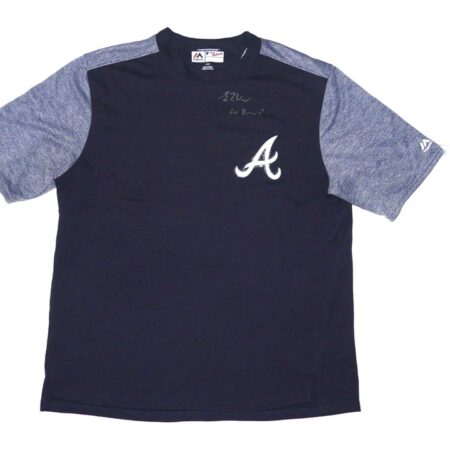 Luke Waddell Team Issued & Signed Official Atlanta Braves Majestic Therma Base Pullover Sweatshirt