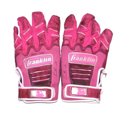 Cade Bunnell 2023 Mississippi Braves Game Worn & Signed Official Pink Mothers Day Franklin Batting Gloves