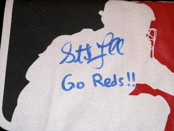Stuart Fairchild 2023 Cincinnati Reds Practice Worn & Signed Batterman Logo Shirt