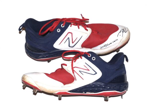 David McCabe 2023 Rome Braves Game Worn & Signed Red, White & Blue New Balance Baseball Cleats