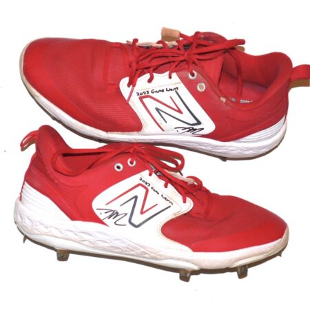 David McCabe 2023 Rome Braves Game Worn & Signed Red & White New Balance Baseball Cleats