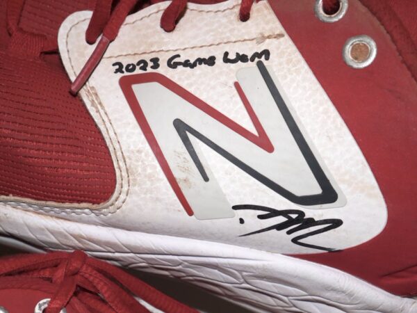 David McCabe 2023 Rome Braves Game Worn & Signed Red & White New Balance Baseball Cleats
