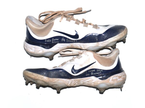 Landon Stephens 2023 Mississippi Braves Game Worn & Signed White & Navy Nike React Baseball Cleats