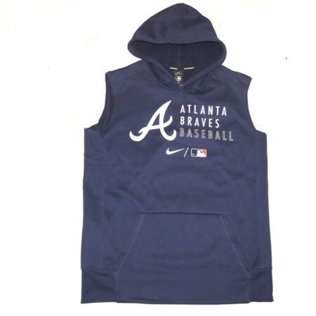 Luke Waddell Training Worn Official Atlanta Braves Baseball Nike Dri-Fit Pullover Hooded Sweatshirt