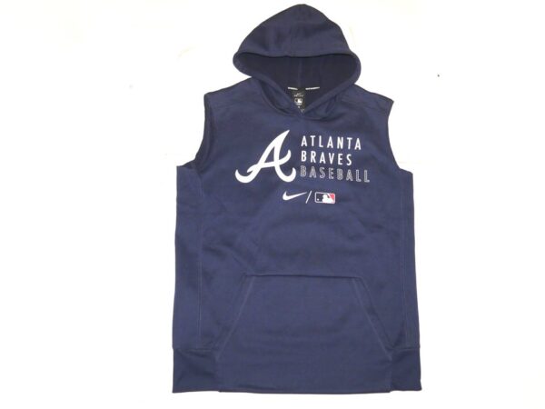 Luke Waddell Training Worn Official Atlanta Braves Baseball Nike Dri-Fit Pullover Hooded Sweatshirt