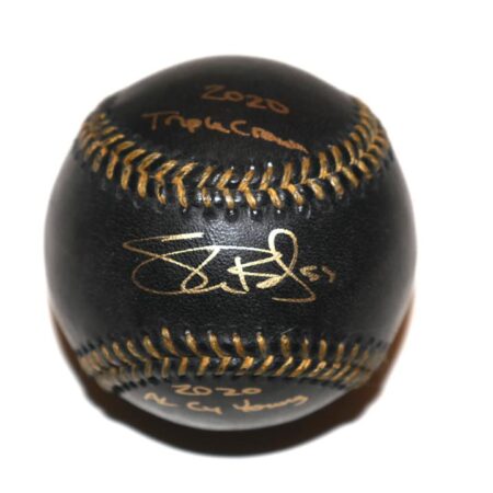 Shane Bieber Cleveland Guardians Signed Black Leather OML Baseball with 2020 Triple Crown & 2020 AL CY Young Inscriptions