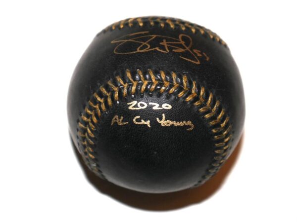 Shane Bieber Cleveland Guardians Signed Black Leather OML Baseball with 2020 Triple Crown & 2020 AL CY Young Inscriptions
