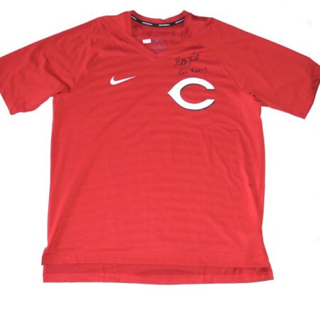 Stuart Fairchild 2023 Pregame Worn & Signed Official Cincinnati Reds #57 Nike Authentic Collection V-Neck T-Shirt