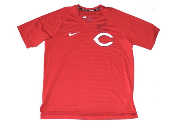 Stuart Fairchild 2023 Pregame Worn & Signed Official Cincinnati Reds #57 Nike Authentic Collection V-Neck T-Shirt