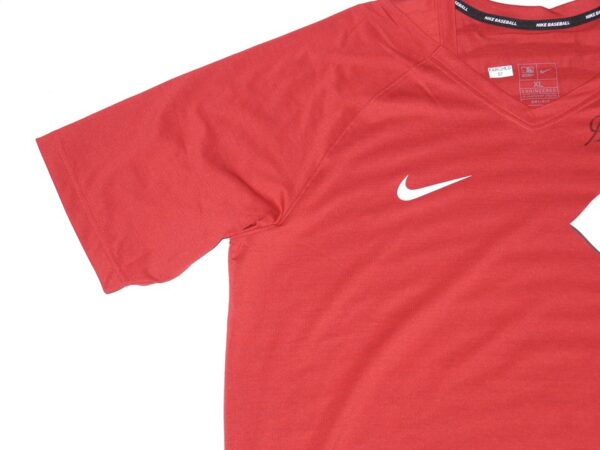 Stuart Fairchild 2023 Pregame Worn & Signed Official Cincinnati Reds #57 Nike Authentic Collection V-Neck T-Shirt