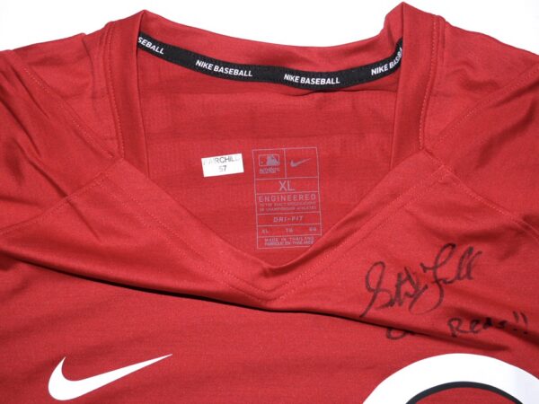 Stuart Fairchild 2023 Pregame Worn & Signed Official Cincinnati Reds #57 Nike Authentic Collection V-Neck T-Shirt