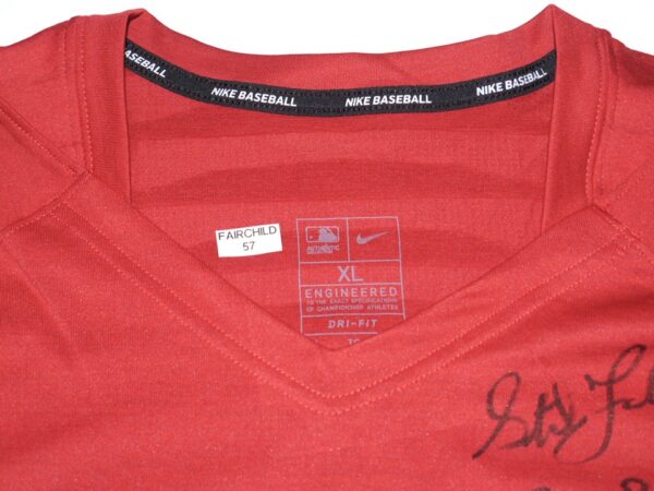 Stuart Fairchild 2023 Pregame Worn & Signed Official Cincinnati Reds #57 Nike Authentic Collection V-Neck T-Shirt