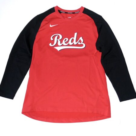 Stuart Fairchild Player Issued Official Cincinnati Reds #57 Authentic Collection Pregame Performance Raglan Pullover Sweatshirt