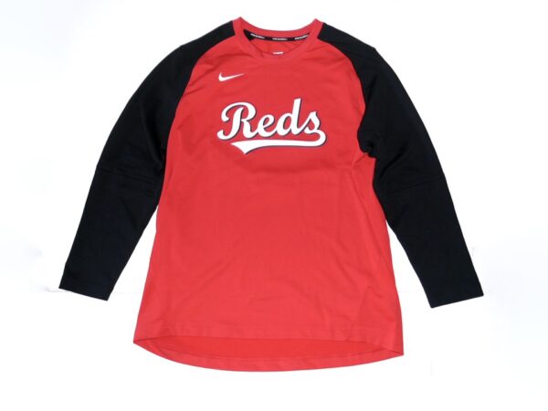 Stuart Fairchild Player Issued Official Cincinnati Reds #57 Authentic Collection Pregame Performance Raglan Pullover Sweatshirt