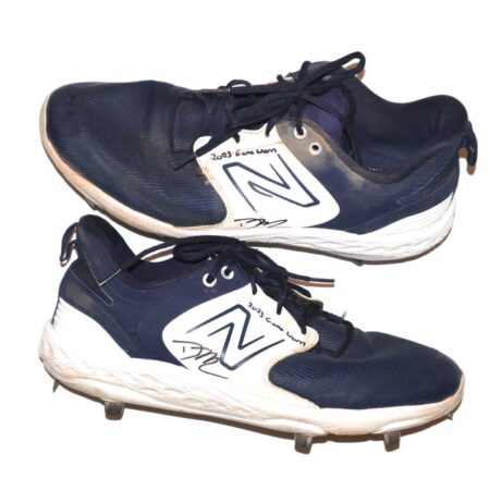 David McCabe 2023 Rome Braves Game Worn & Signed Blue & White New Balance Baseball Cleats