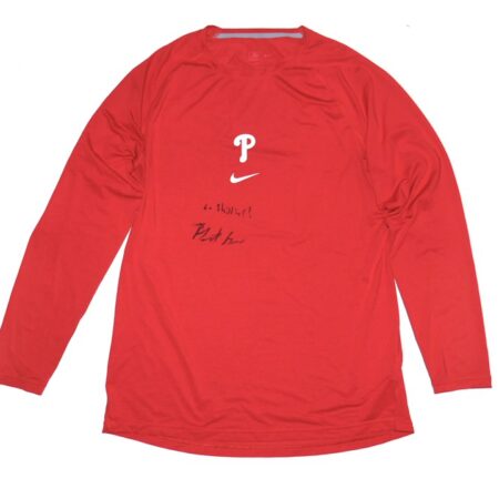 Herbert Iser 2023 Practice Worn & Signed Official Philadelphia Phillies Long Sleeve Nike Dri-Fit Shirt