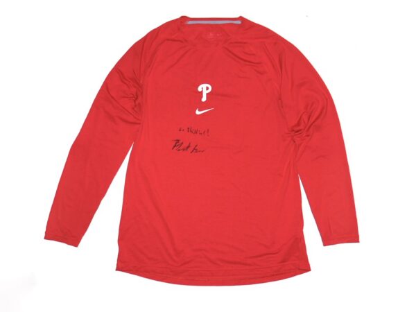 Herbert Iser 2023 Practice Worn & Signed Official Philadelphia Phillies Long Sleeve Nike Dri-Fit Shirt