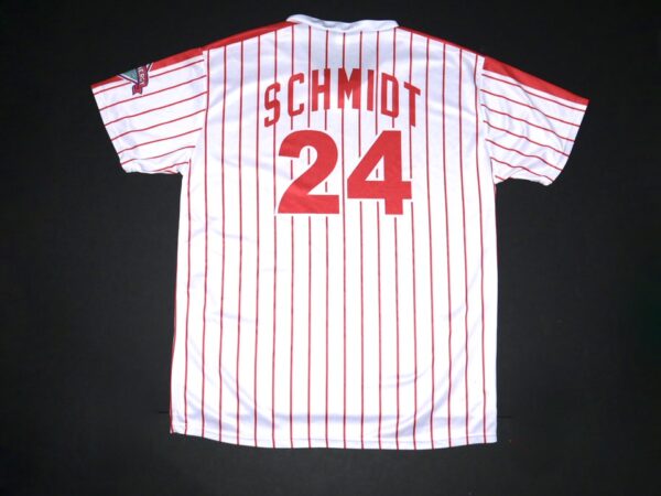 Herbert Iser Reading Fightin Phils Batting Practice Worn & Signed Mike Schmidt Replica Jersey