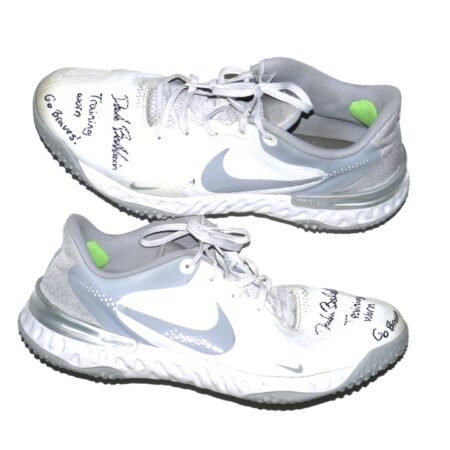 Drake Baldwin Augusta GreenJackets Training Worn & Signed Go Braves White & Silver Nike Alpha Renew Turf Baseball Shoes