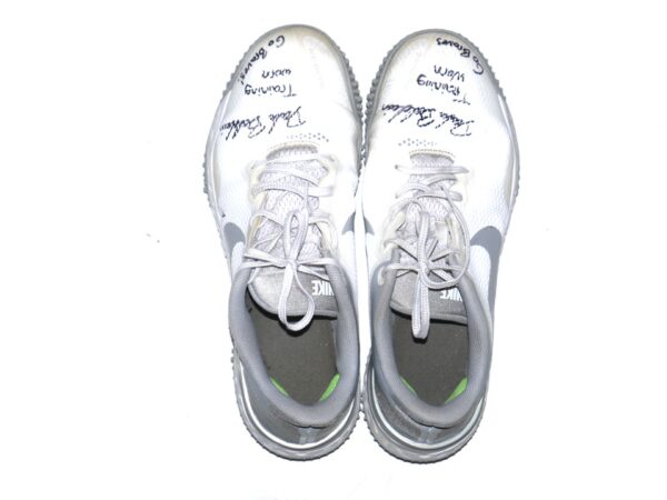 Drake Baldwin Augusta GreenJackets Training Worn & Signed Go Braves White & Silver Nike Alpha Renew Turf Baseball Shoes