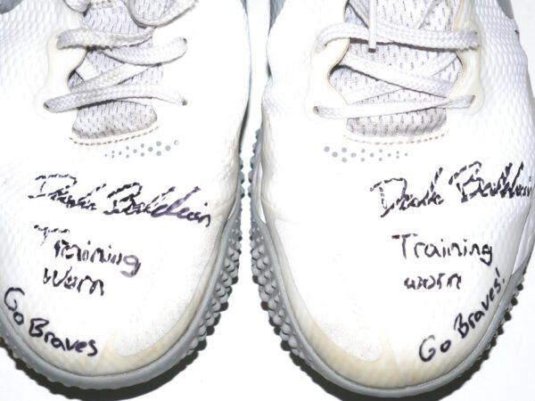 Drake Baldwin Augusta GreenJackets Training Worn & Signed Go Braves White & Silver Nike Alpha Renew Turf Baseball Shoes