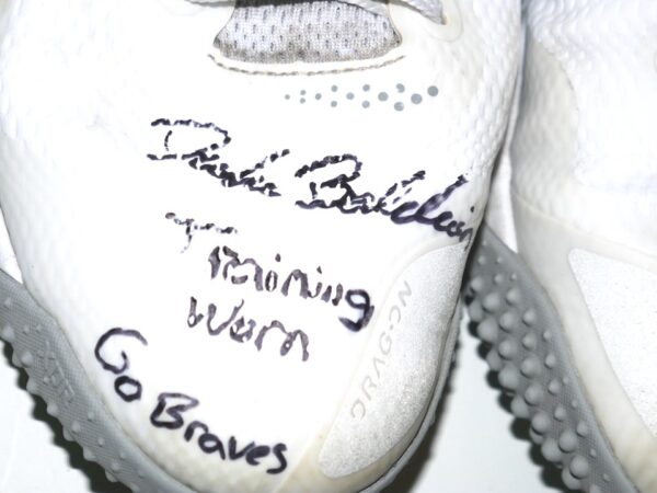 Drake Baldwin Augusta GreenJackets Training Worn & Signed Go Braves White & Silver Nike Alpha Renew Turf Baseball Shoes