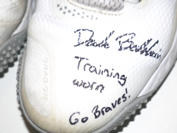 Drake Baldwin Augusta GreenJackets Training Worn & Signed Go Braves White & Silver Nike Alpha Renew Turf Baseball Shoes