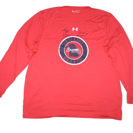 Indigo Diaz Training Worn & Signed Official Red Atlanta Braves Long Sleeve Under Armour 2XL Shirt