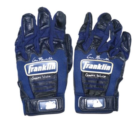 Cade Bunnell 2023 Mississippi Braves Game Worn & Signed Blue & Black Franklin Batting Gloves