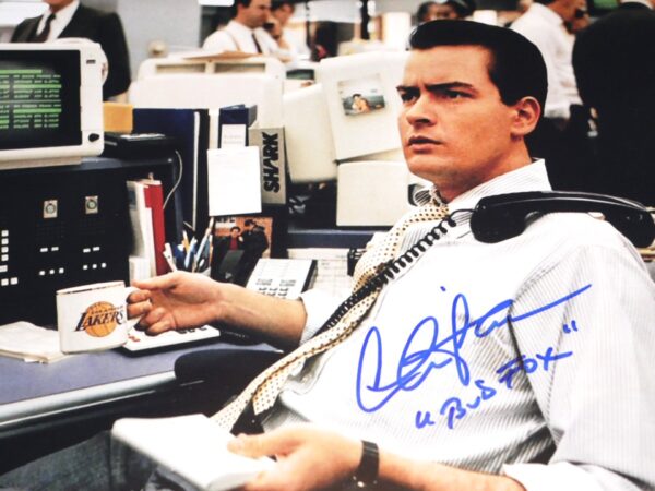 Charlie Sheen Signed Wall Street 11 x 14 Photo with Bud Fox Inscription - Beckett Hologram