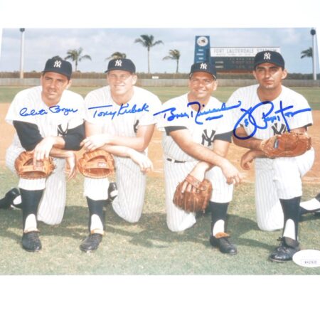 Clete Boyer, Tony Kubek, Bobby Richardson & Joe Pepitone Signed New York Yankees World Series Champs 8 x 10 - JSA