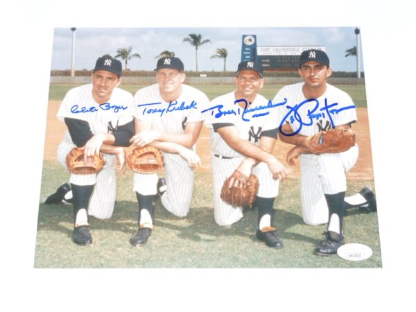 Clete Boyer, Tony Kubek, Bobby Richardson & Joe Pepitone Signed New York Yankees World Series Champs 8 x 10 - JSA