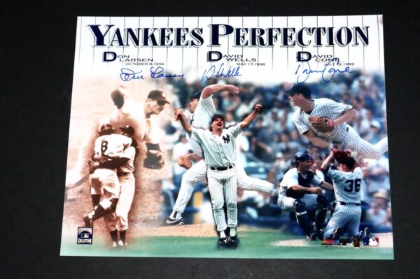 Don Larsen, David Wells and David Cone Signed New York Yankees Perfection 8 x 10 Photo - PSA