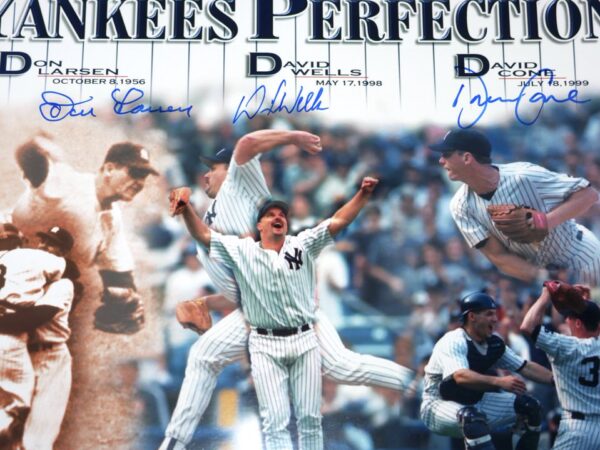 Don Larsen, David Wells and David Cone Signed New York Yankees Perfection 8 x 10 Photo - PSA