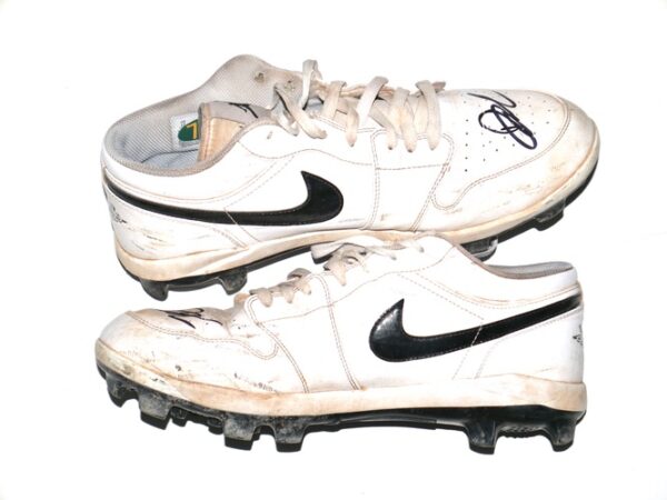 Drew Lugbauer 2024 Oakland A's #75 Game Worn & Signed White & Black Nike Air Jordan Baseball Cleats