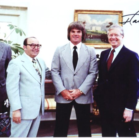 Former President Jimmy Carter Signed 8 x 10 Photo with Baseball Hit King Pete Rose - JSA