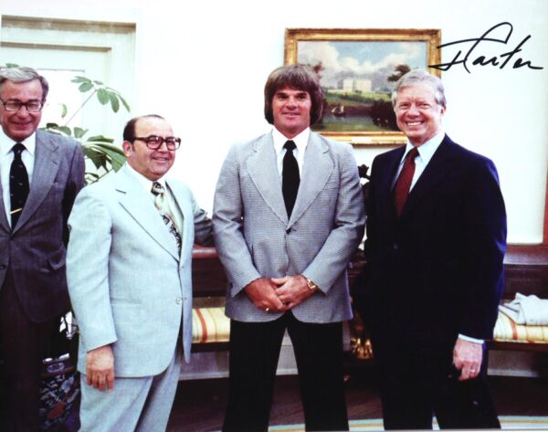 Former President Jimmy Carter Signed 8 x 10 Photo with Baseball Hit King Pete Rose - JSA