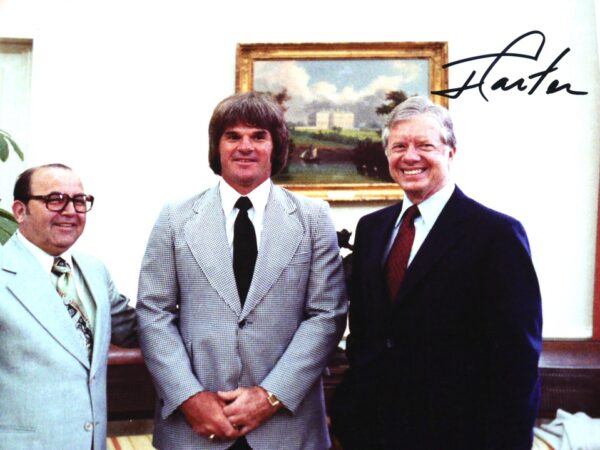 Former President Jimmy Carter Signed 8 x 10 Photo with Baseball Hit King Pete Rose - JSA