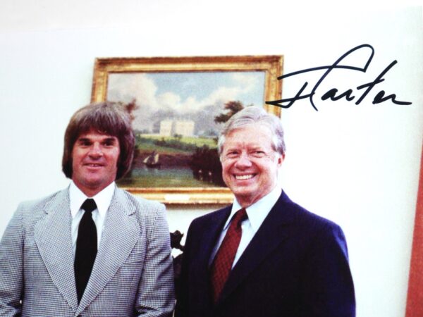 Former President Jimmy Carter Signed 8 x 10 Photo with Baseball Hit King Pete Rose - JSA