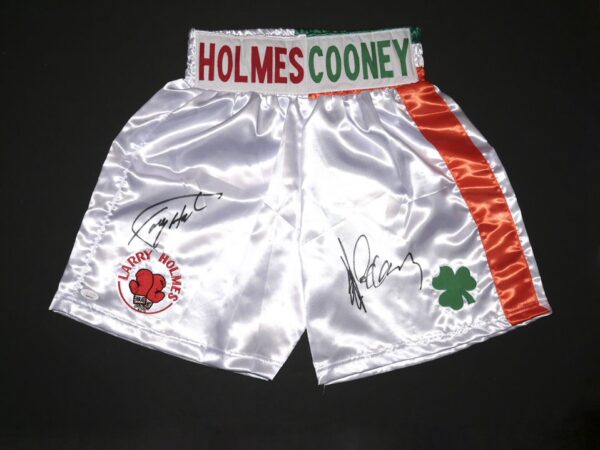 Larry Holmes & Gerry Cooney Autographed Custom Boxing Trunks - JSA Witness COA