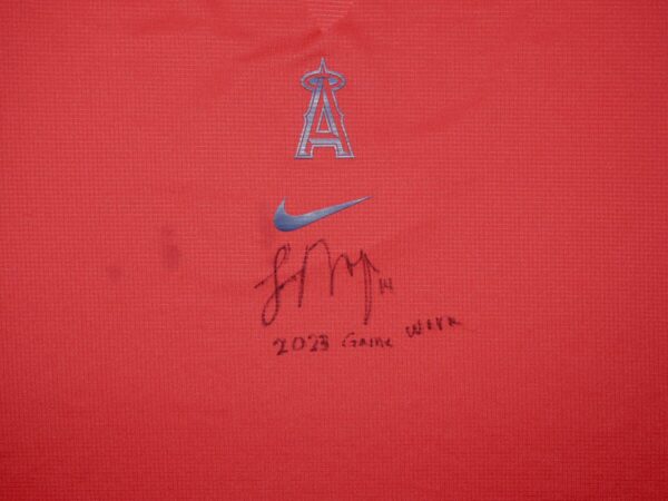 Logan O'Hoppe 2023 Game Worn & Signed Official Los Angeles Angels 14 O'HOPPE Nike Dri-Fit XL Shirt1