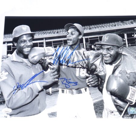 New York Mets Dwight Gooden Darryl Strawberry & Boxing Hall of Famer Mike Tyson Signed 11x14 Black & White Photo - JSA